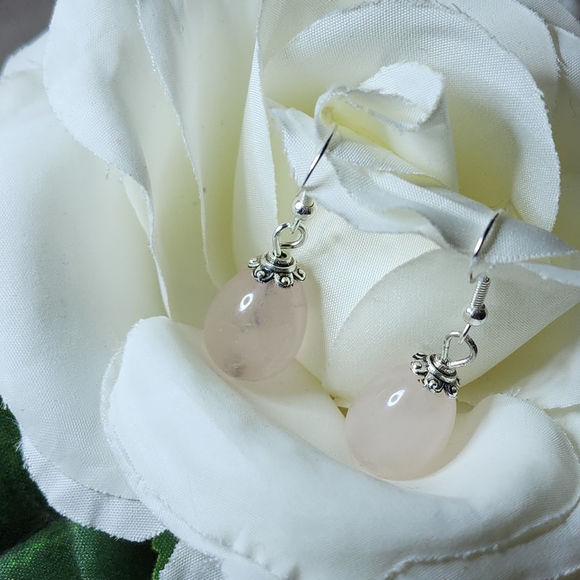 Hand Crafted Elegant Pink Teardrop Dangle Hook Earrings - Picture 2 of 4